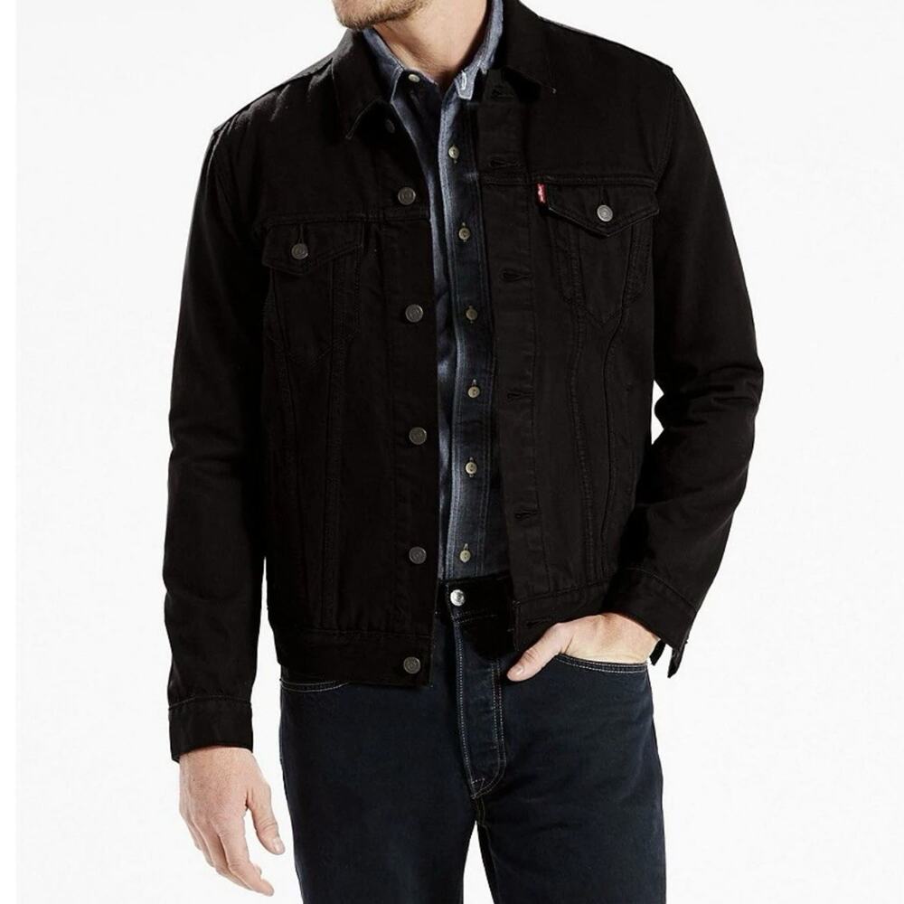 Levis The Trucker Black Denim Jacket Buttons Mens XL Stiff Punk Classic